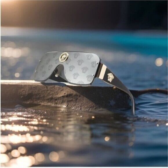 Unbranded Accessories - Medusa Reflective Aviator Rimless Black Gold Monogram Sunglasses